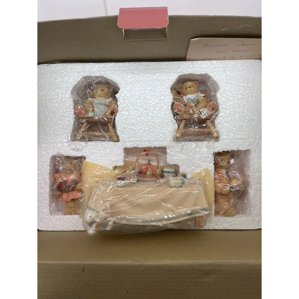 Cherished Teddies We Bear Thanks Thanksgiving Figurine Set in Box NWOT 1996 VTG